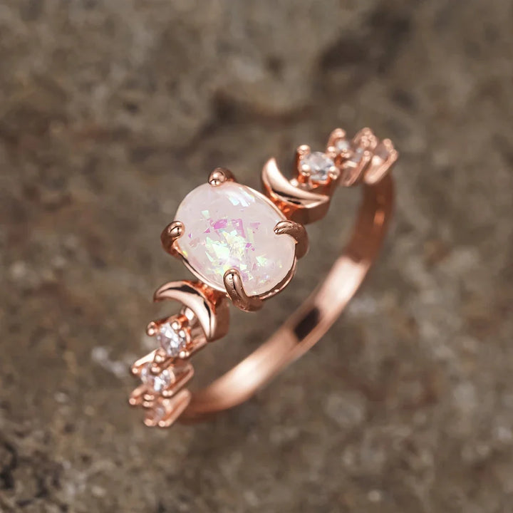 Moonlit Opal Ring with Celestial Sparkle