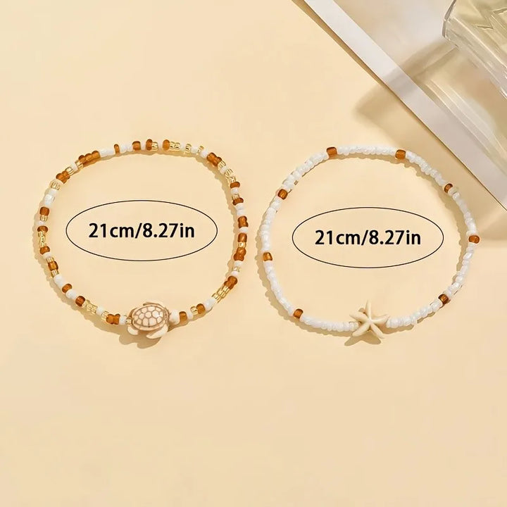 Ocean Dreams Starfish &amp; Turtle Anklet Set