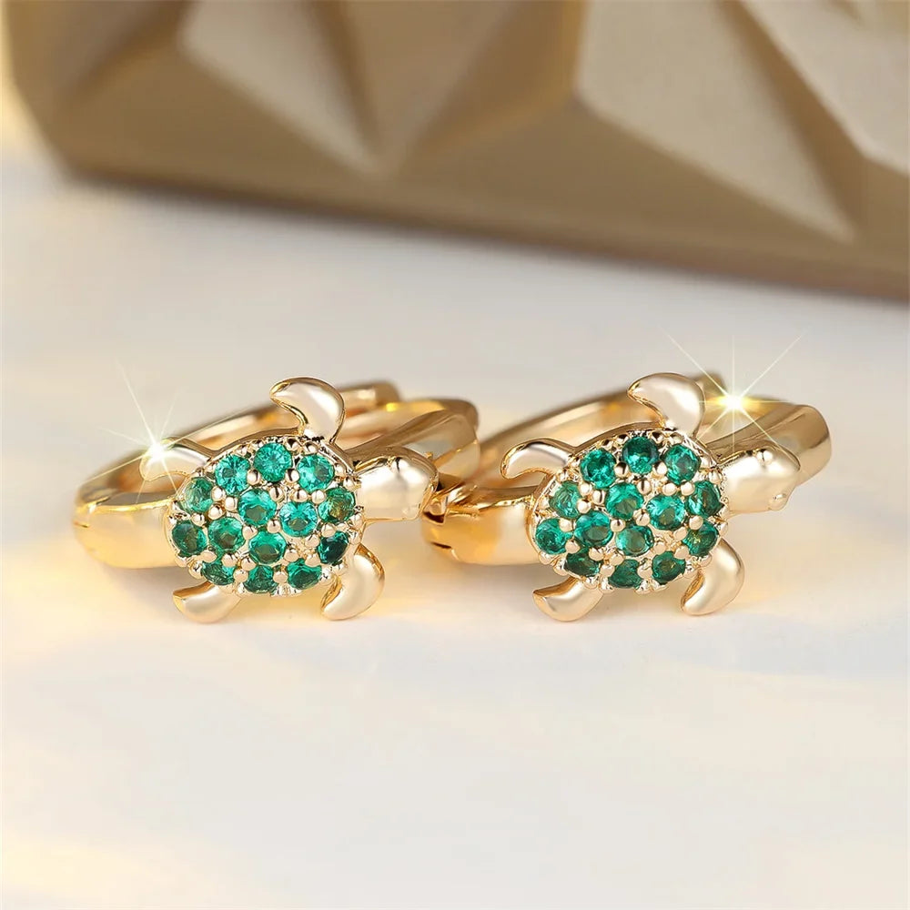 Sea Turtle Hoop Earrings with Sparkling Zircon