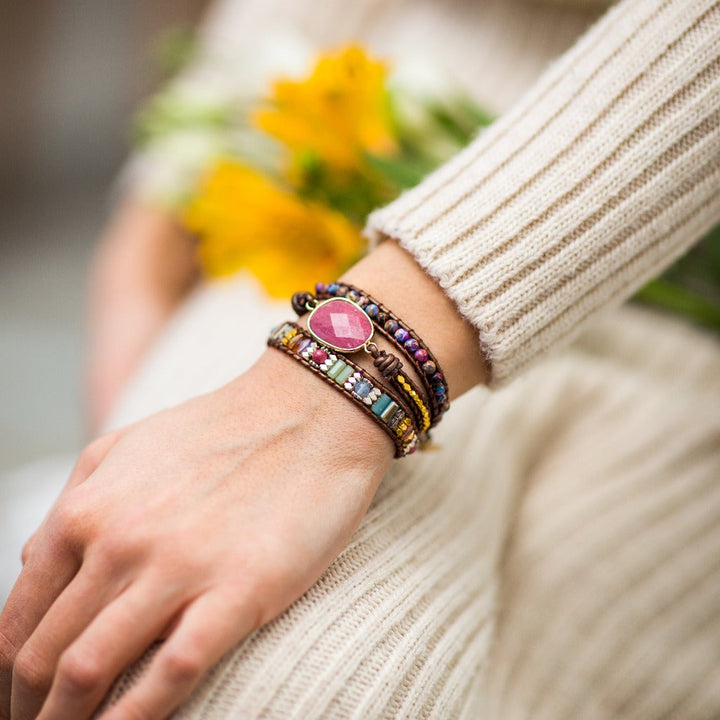 Rhodonite &amp; Jasper Wrap Bracelet