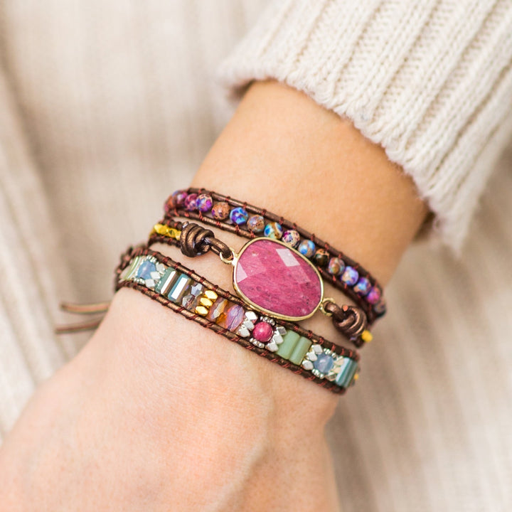 Rhodonite &amp; Jasper Wrap Bracelet