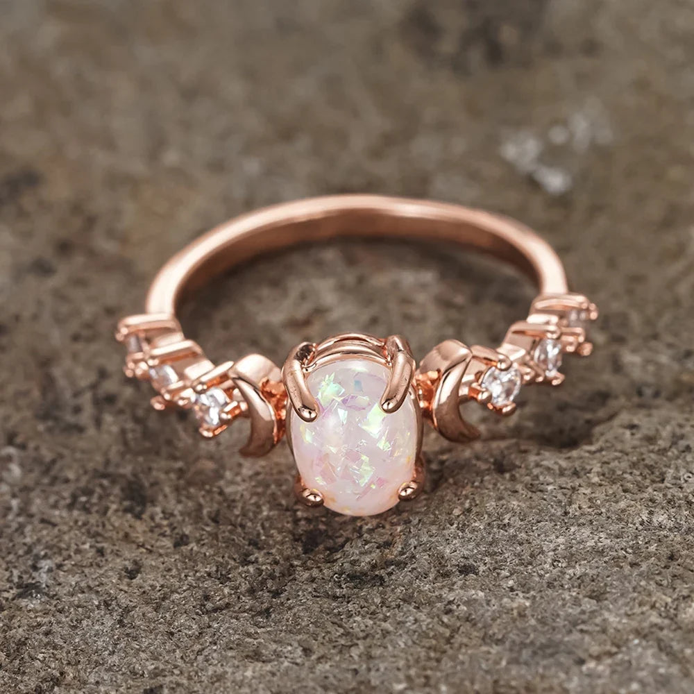 Moonlit Opal Ring with Celestial Sparkle