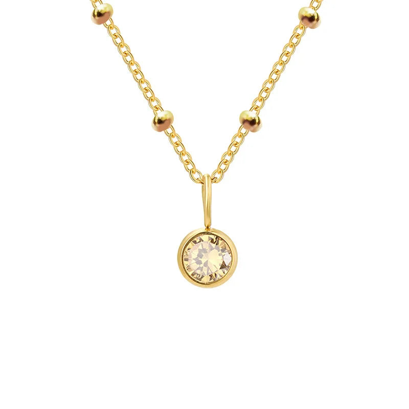 Dainty Birthstone Necklace with Beaded Chain