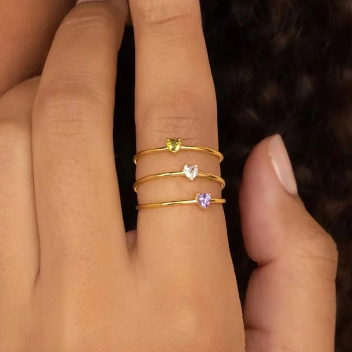 Birthstone Ring Titanium Steel Plated 18K Open Adjustable Gold