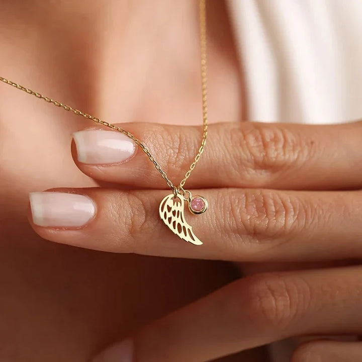 Angel Wing Birthstone Necklace