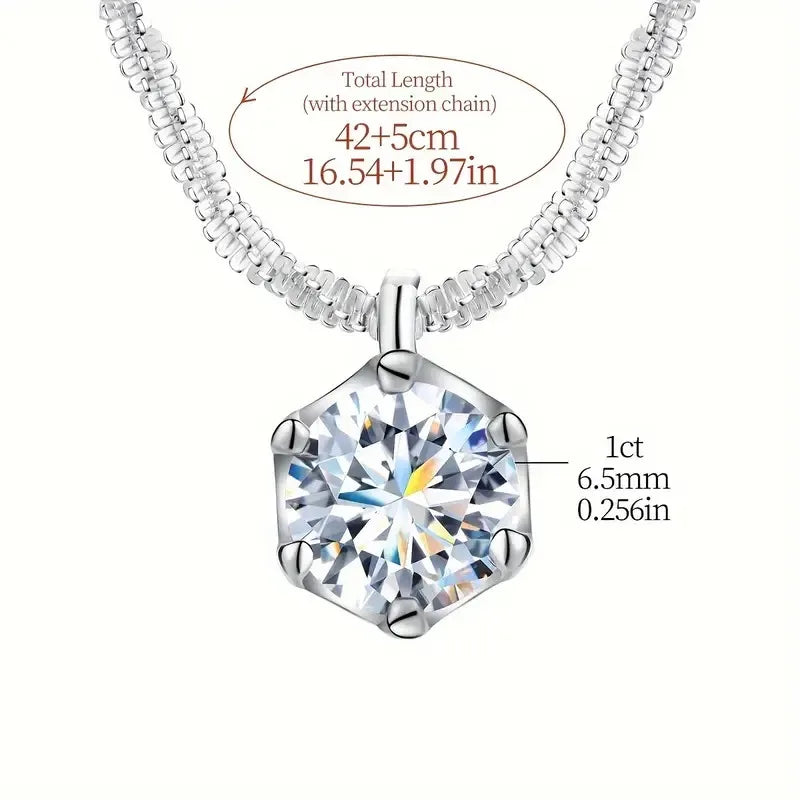 Moissanite Solitaire Pendant Sterling Silver Necklace