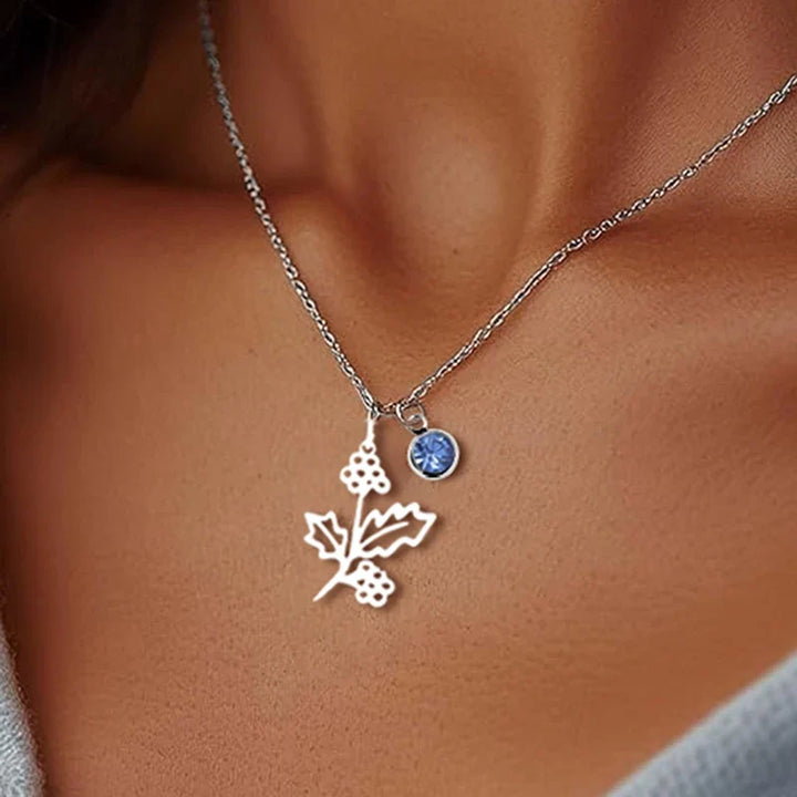 Birthstone Birth Flower Necklace Personalized