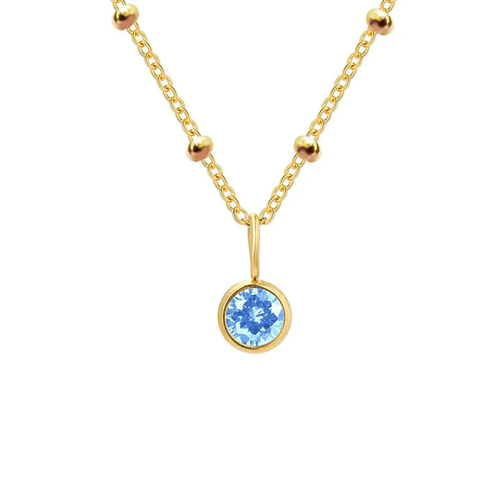 Dainty Birthstone Necklace with Beaded Chain