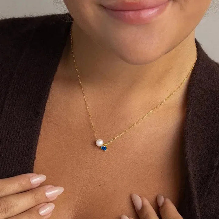 Pearl &amp; Zircon Birthstone Pendant Necklace