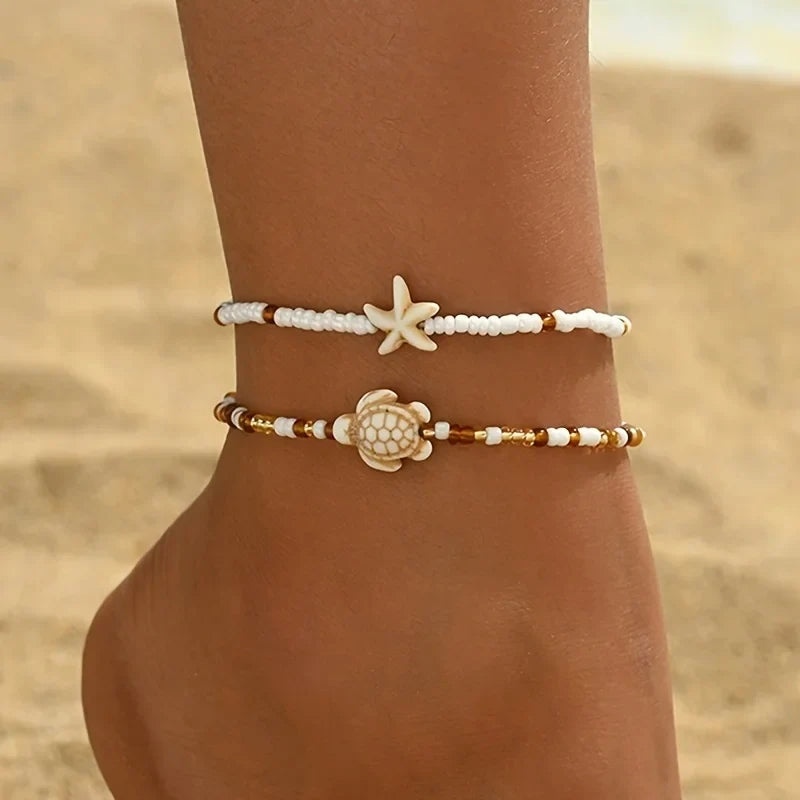Ocean Dreams Starfish &amp; Turtle Anklet Set