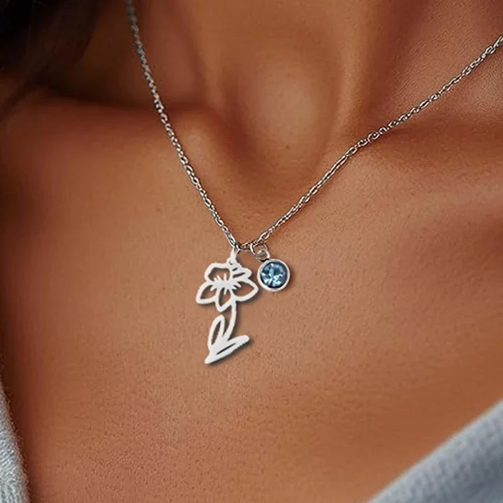 Birthstone Birth Flower Necklace Personalized