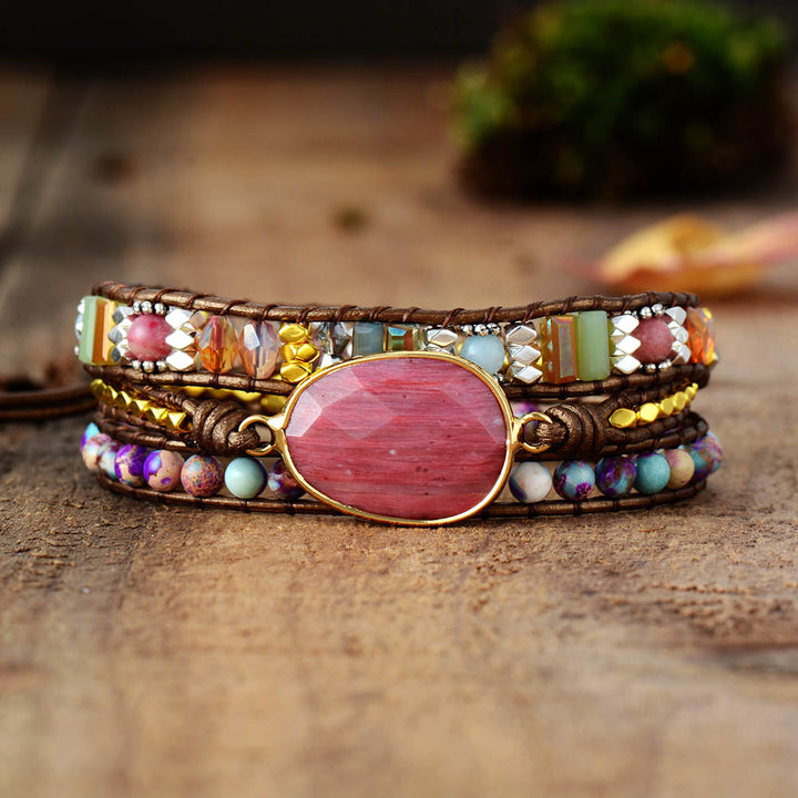 Rhodonite &amp; Jasper Wrap Bracelet