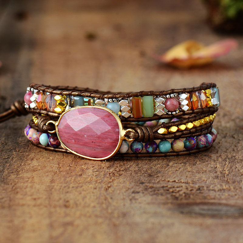 Rhodonite &amp; Jasper Wrap Bracelet