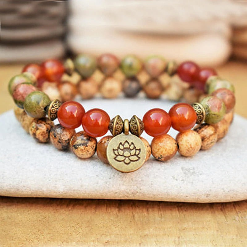 Jasper &amp; Carnelian Mala Bead Bracelets