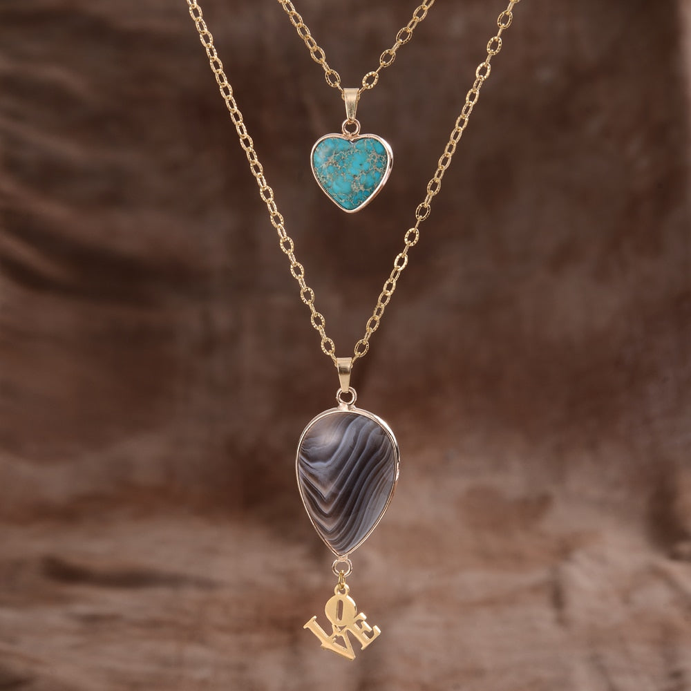 Agate &amp; Jasper Love Pendant Necklace