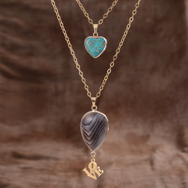 Agate &amp; Jasper Love Pendant Necklace