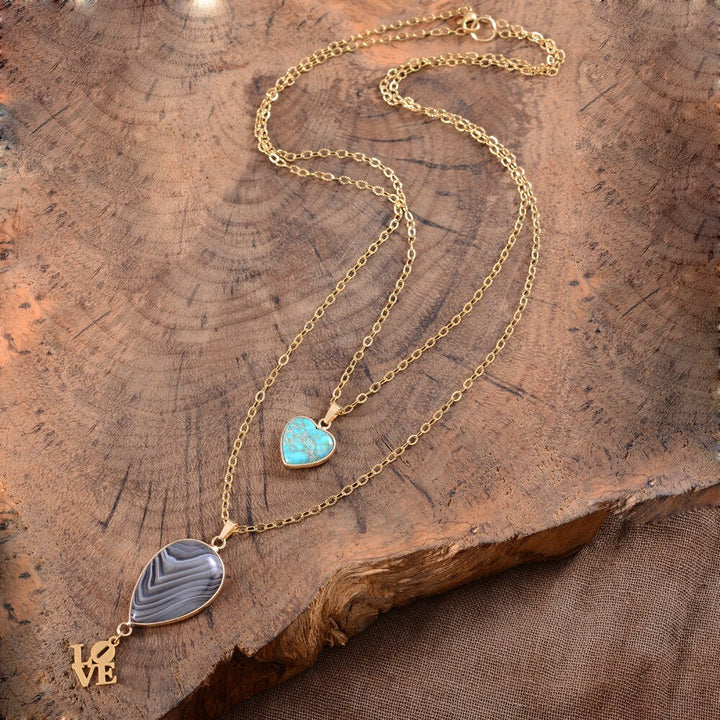 Agate &amp; Jasper Love Pendant Necklace