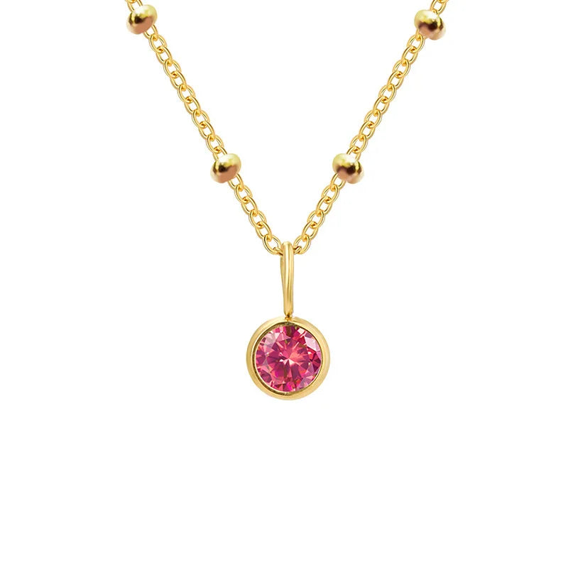 Dainty Birthstone Necklace with Beaded Chain
