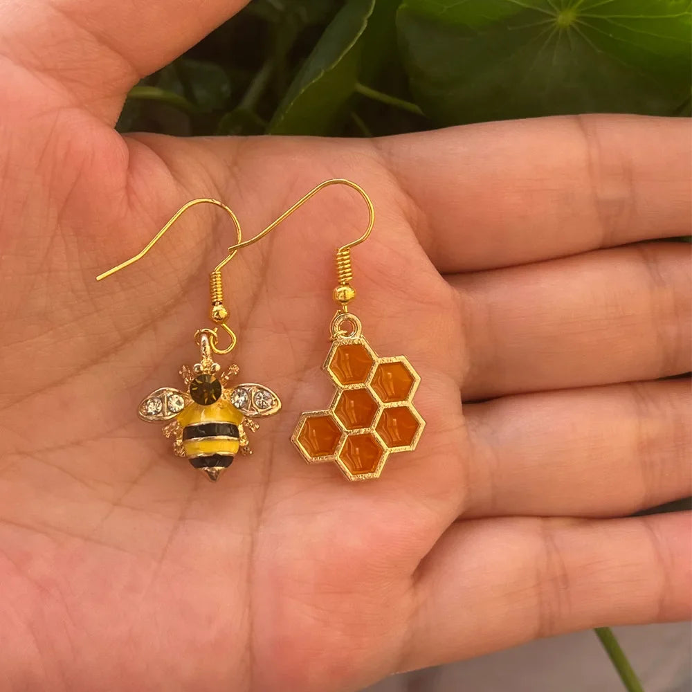 Golden Bee &amp; Honeycomb Crystal Earrings