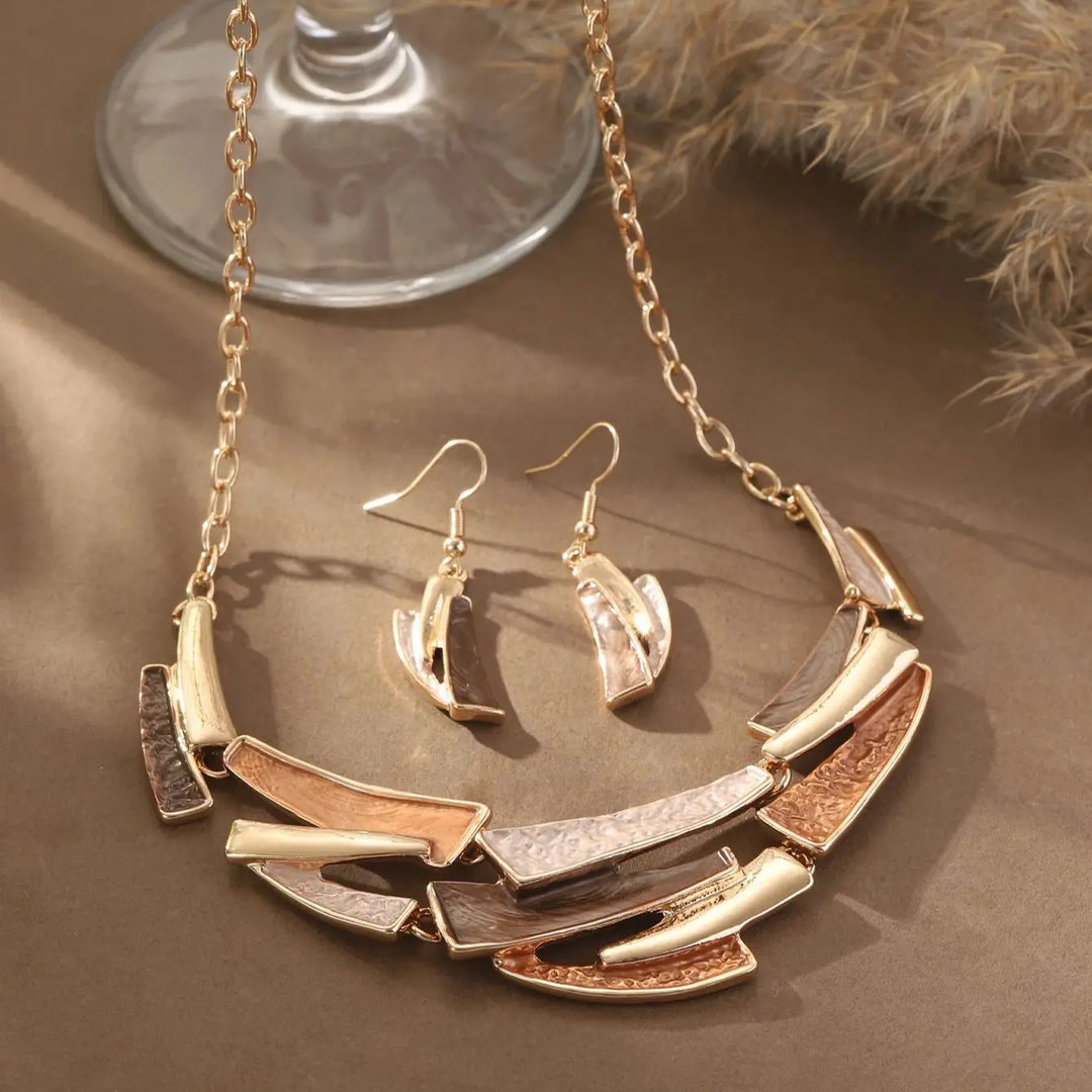 Geometric Enamel Necklace with Earrings