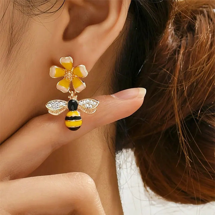 Bee &amp; Sunflower Drop Earrings