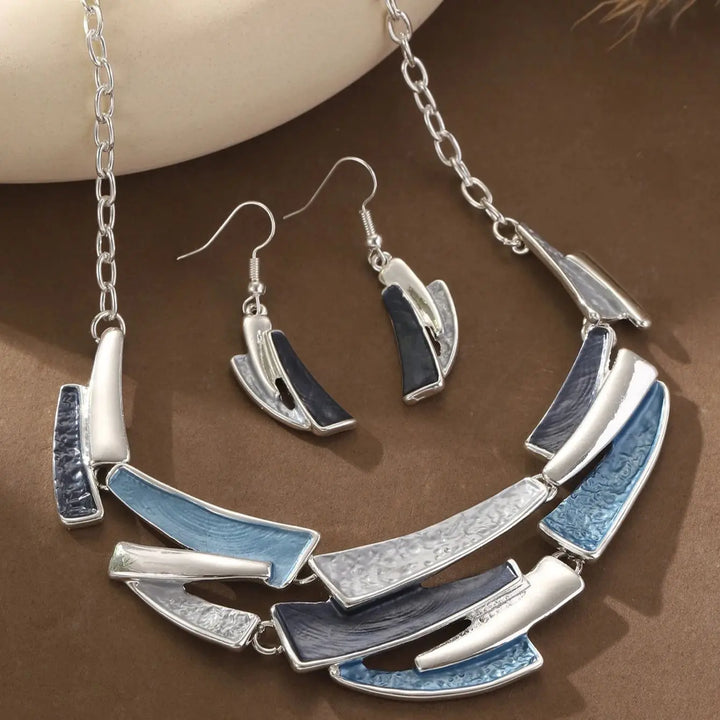 Geometric Enamel Necklace with Earrings