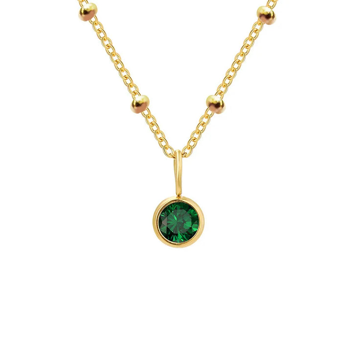 Dainty Birthstone Necklace with Beaded Chain