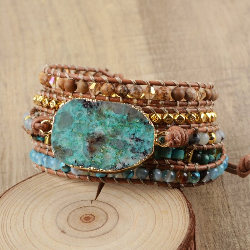 Blue Chrysocolla &amp; African Turquoise Wrap Bracelet