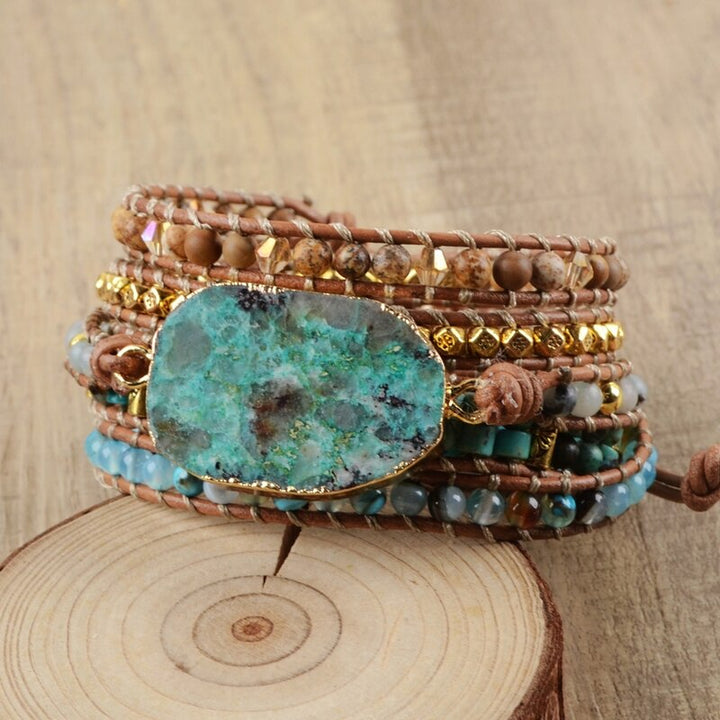 Blue Chrysocolla &amp; African Turquoise Wrap Bracelet