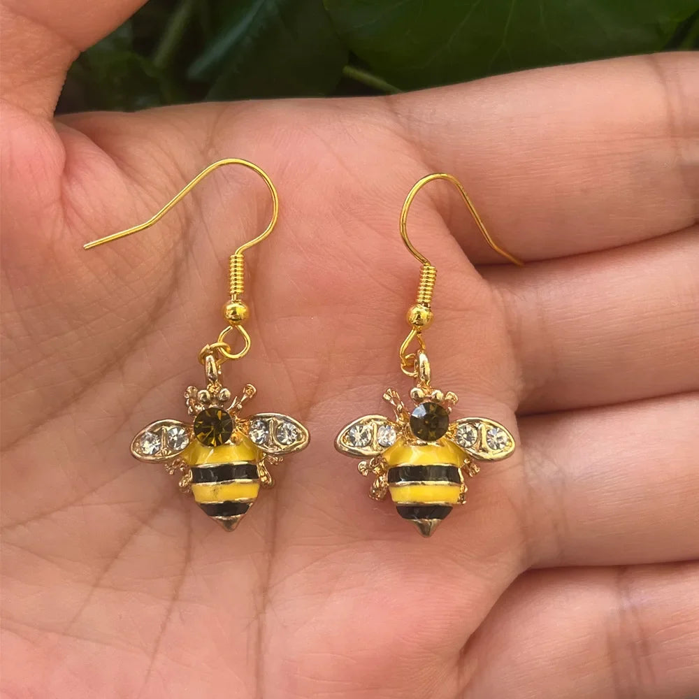 Golden Bee &amp; Honeycomb Crystal Earrings