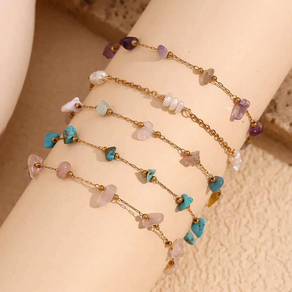 Natural Stone Gold Anklet