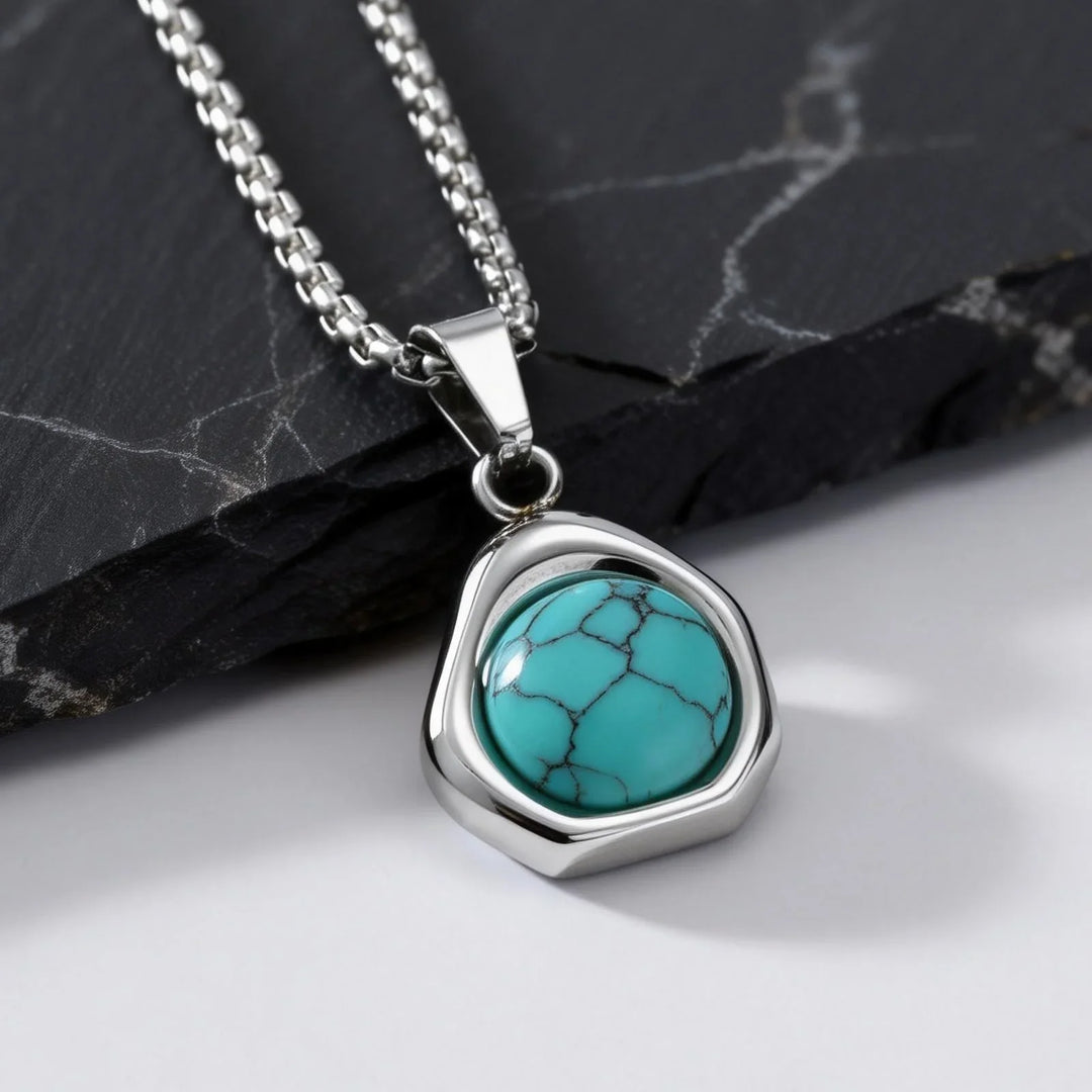 Turquoise Stone Pendant Necklace Set