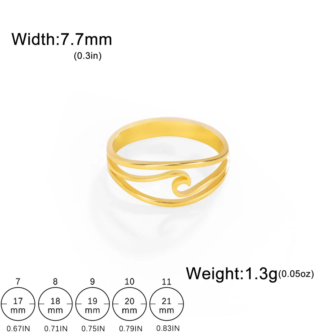 Ocean Wave Ring in Gold