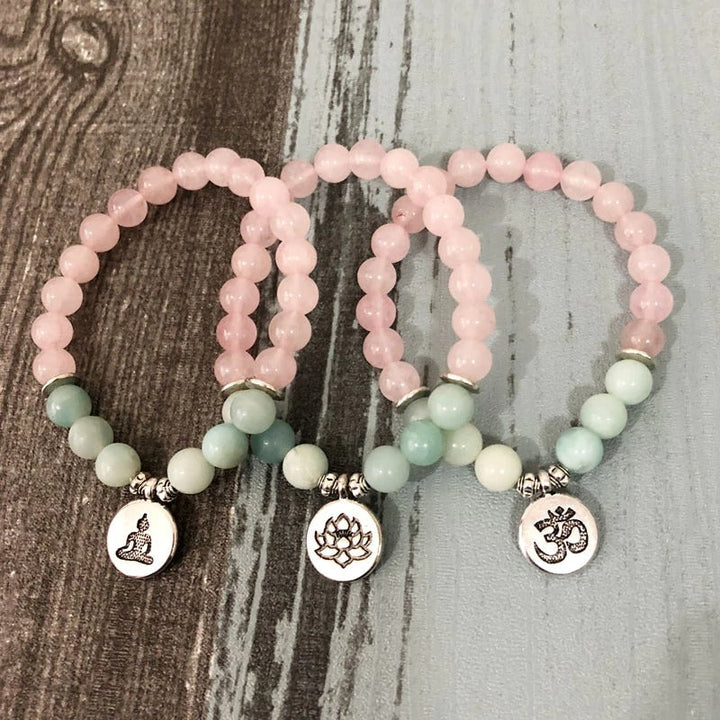 Rose Quartz &amp; Amazonite Bead Mala Bracelet