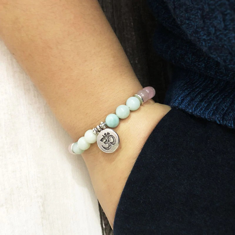 Rose Quartz &amp; Amazonite Bead Mala Bracelet