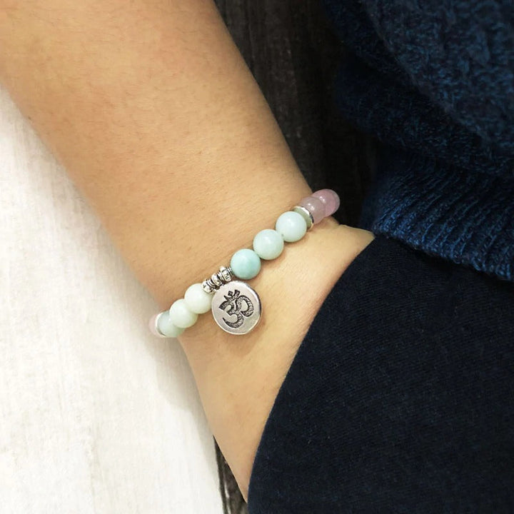 Rose Quartz &amp; Amazonite Bead Mala Bracelet