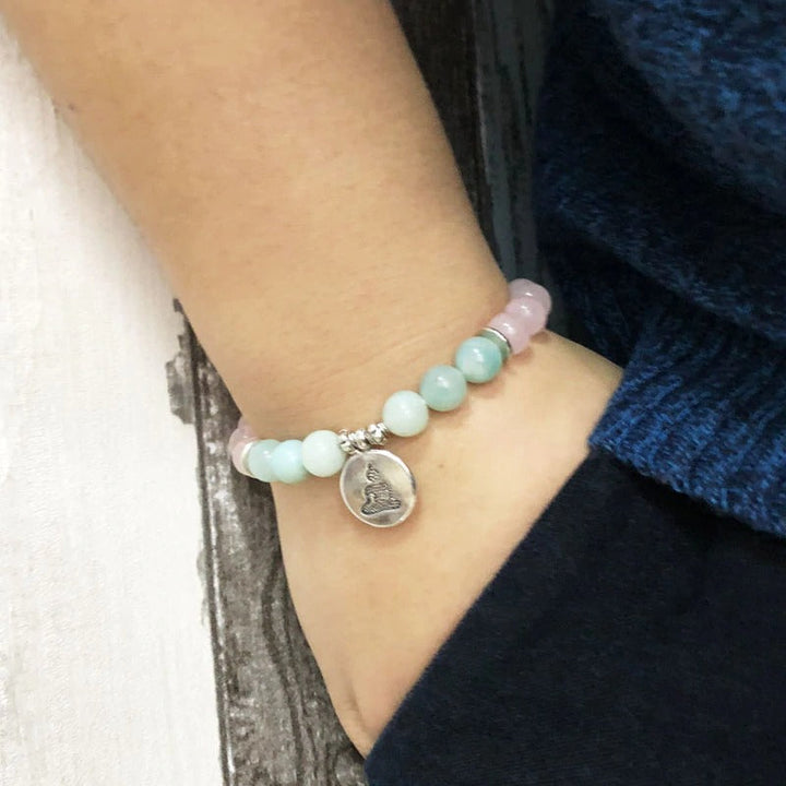 Rose Quartz &amp; Amazonite Bead Mala Bracelet