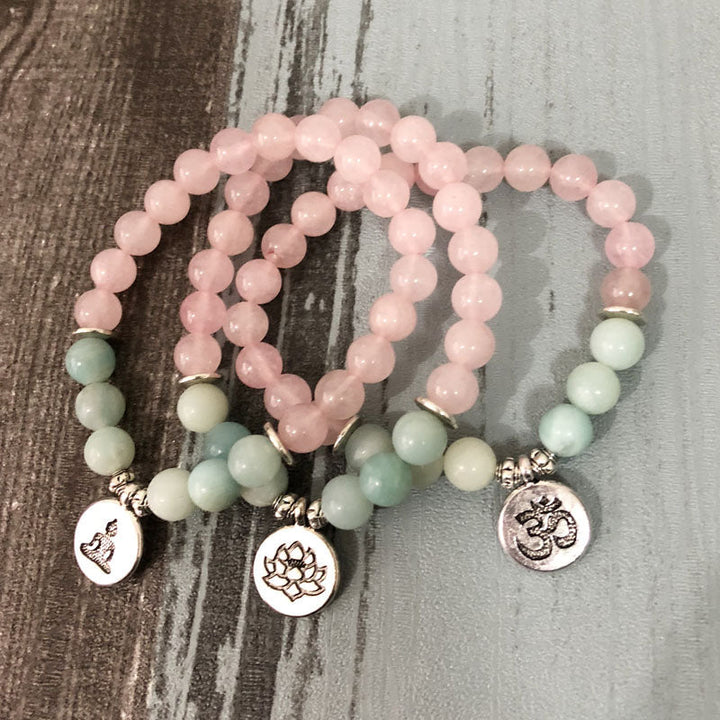 Rose Quartz &amp; Amazonite Bead Mala Bracelet