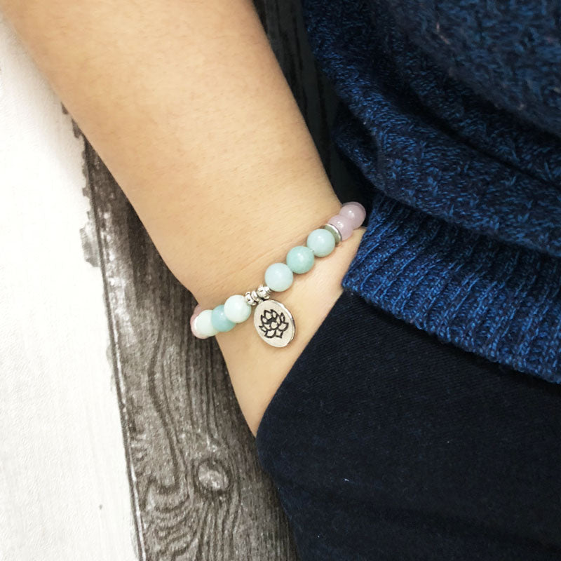 Rose Quartz &amp; Amazonite Bead Mala Bracelet