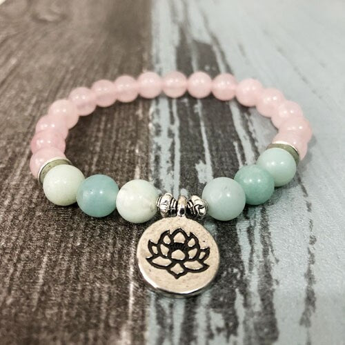 Rose Quartz &amp; Amazonite Bead Mala Bracelet