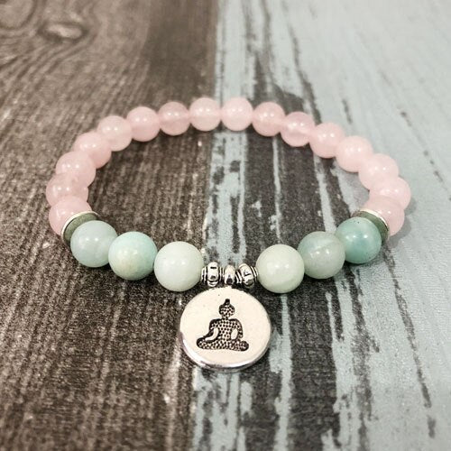 Rose Quartz &amp; Amazonite Bead Mala Bracelet