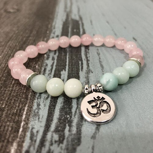Rose Quartz &amp; Amazonite Bead Mala Bracelet