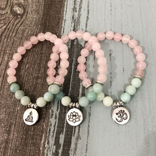 Rose Quartz &amp; Amazonite Bead Mala Bracelet