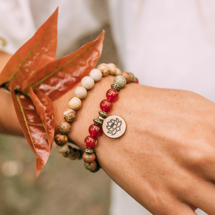 Jasper &amp; Carnelian Mala Bead Bracelets