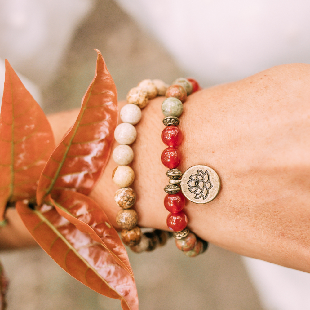 Jasper &amp; Carnelian Mala Bead Bracelets