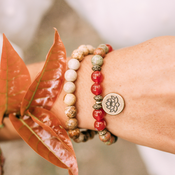 Jasper &amp; Carnelian Mala Bead Bracelets