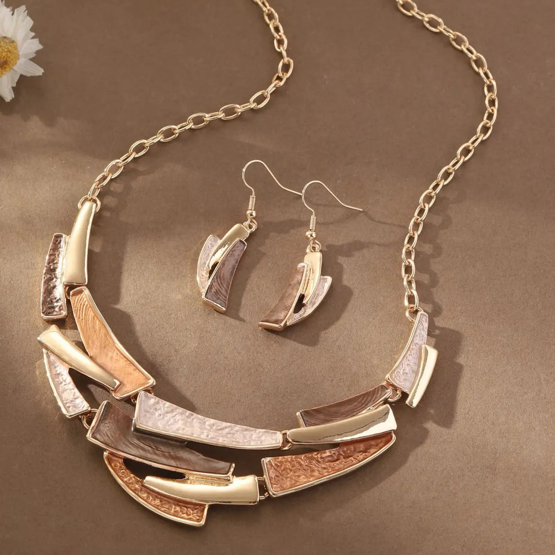 Geometric Enamel Necklace with Earrings