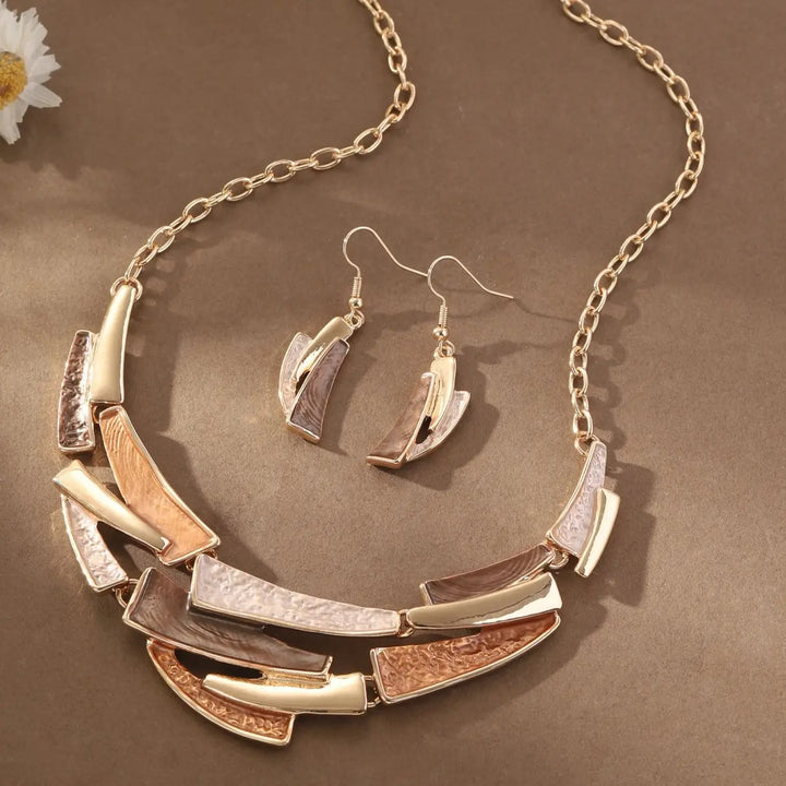 Geometric Enamel Necklace with Earrings