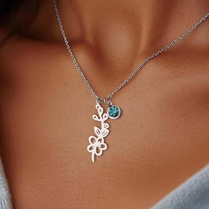 Birthstone Birth Flower Necklace Personalized
