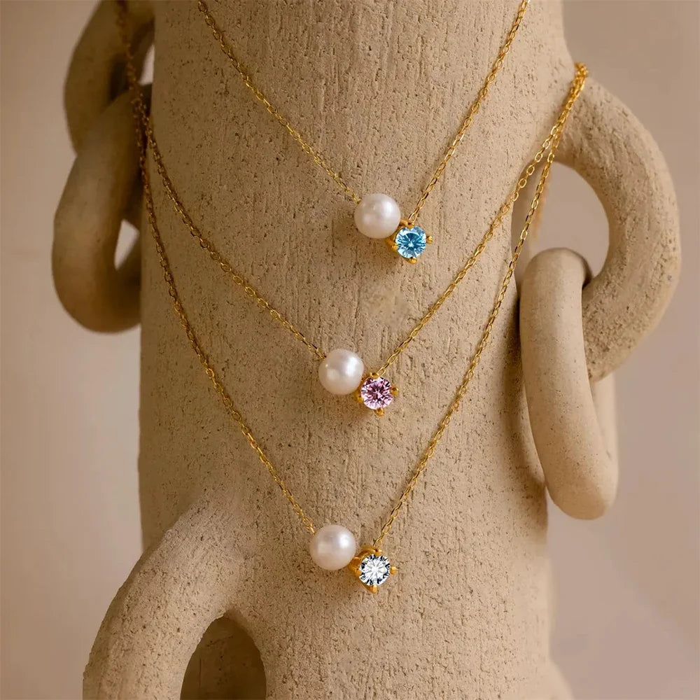 Pearl &amp; Zircon Birthstone Pendant Necklace